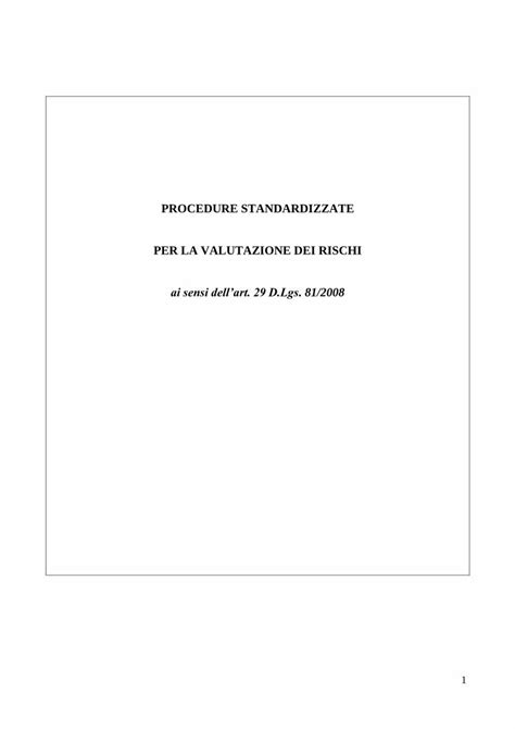 Pdf Procedure Standardizzate Per La Valutazione Dei Rischi