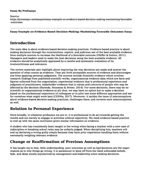 📗 Essay Example On Evidence Based Decision Making Maximizing Favorable