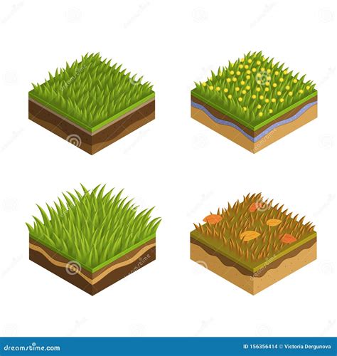 Grass Soil Tile Layers Isometric Stock Vector Illustration Of