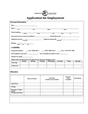 Fillable Online Application For Employment Personal Information Date