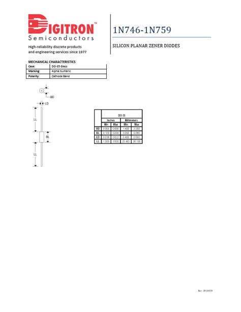 1N748 Datasheet Pdf Digitron Semiconductors