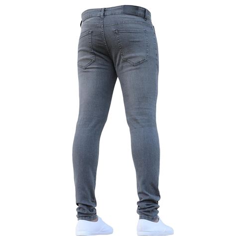 Enzo Mens Designer Stretch Super Skinny Denim Jeans Grey