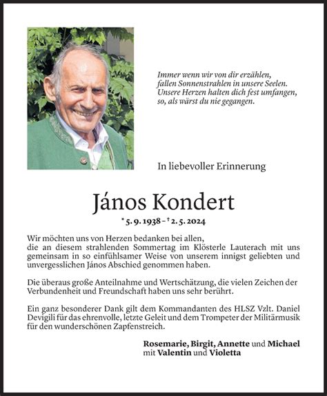 Todesanzeigen Von Janos Kondert Todesanzeigen Vorarlberger Nachrichten