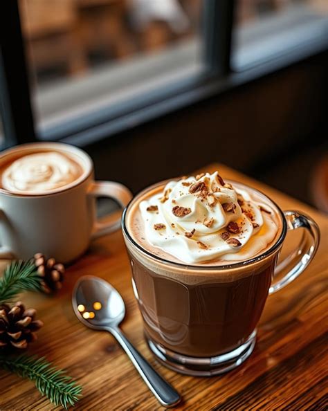 Hot Cocoa Chocolate Coffee Drink With Whipped Cream And Nuts Premium AI Generated Image