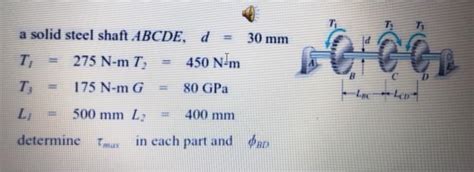 Solved Т 30 mm a solid steel shaft ABCDE d 275 N m 450 Chegg