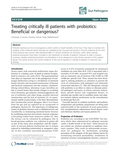 Pdf Treating Critically Ill Patients With Probiotics Beneficial Or