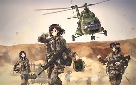 Wallpaper Women Anime Girls Weapon Aircraft Soldier Military Helicopters Army Tc1995