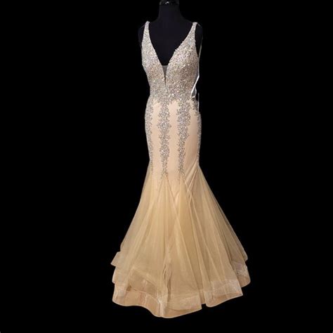 Jovani Dresses Jovani Nude Sequin Beaded Mermaid Dress Poshmark