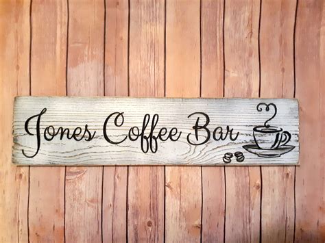 Custom Coffee Bar Sign Carved Distressed Wooden Sign Rustic Etsy