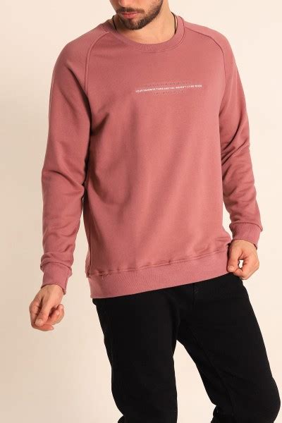 Gül Kurusu Relaxed Fit Şardonsuz Kabartma Yazılı Erkek Sweatshirt