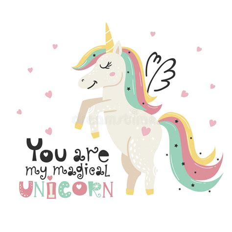 Cute Poster With Magical Unicorn Stock Vector Illustration Of