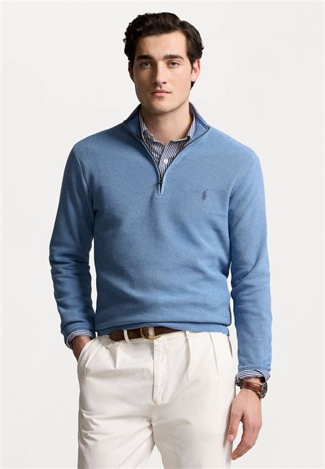 Polo Ralph Lauren Mesh Knit Cotton Quarter Zip Jumper Pulover Lake