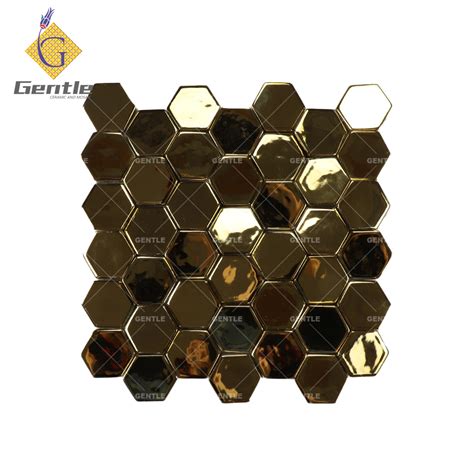 Custom Gold Hexagonal Bevel Ceramic Mosaic Tiles