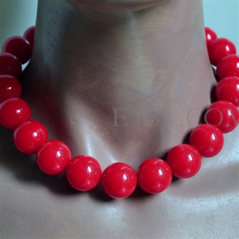 Red Bead Necklace Etsy