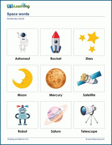 Space words & vocabulary cards | K5 Learning