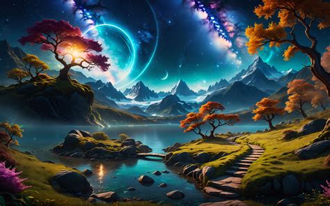 Dreamy Wallpaper 4K, Landscape, Surrealism, Mountains