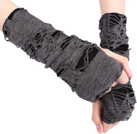 Amazon TENDYCOCO Punk Fingerless Gloves Halloween Ripped Gloves