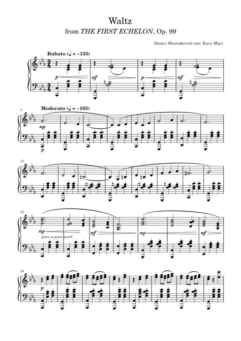 Waltz From The First Echelon Op 99 Dmitri Shostakovich Piano Solo Sheet Music For Piano