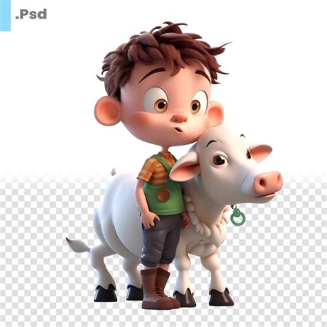 Renderizaci N Digital D De Un Ni O Lindo Con Una Plantilla Psd De Vaca