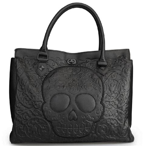 Black Embossed Lattice Skull Tote Bag Skull Tote Bag Skull Tote