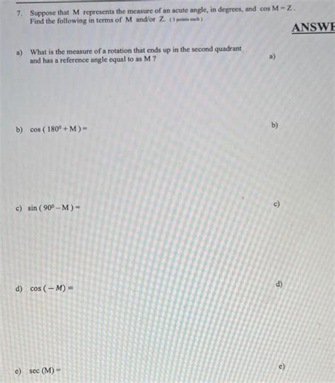 Solved 7 Suppose That M Represents The Measure Of An Acute Chegg