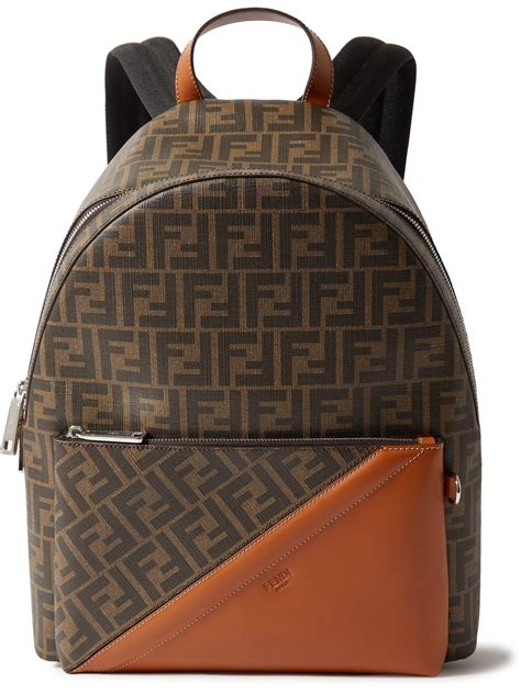 Fendi Leather Trimmed Monogrammed Coated Canvas Backpack Fendi