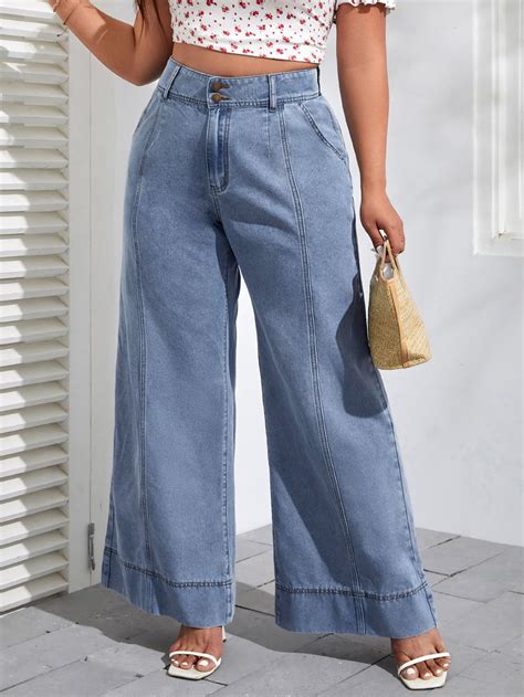 Plus High Waist Wide Leg Jeans Trendy Plus Size Clothing High Waist