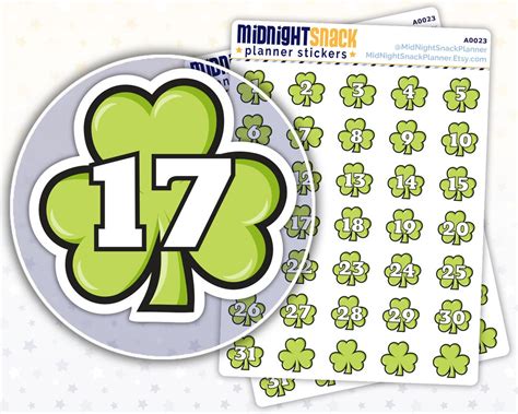 St Patricks Day Countdown Planner Stickers Shamrock Decorations Monthly Numbers Icon Stickers 4