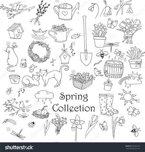 Spring Doodles Set Hand Drawn Flowers Stock Vector (Royalty Free ...