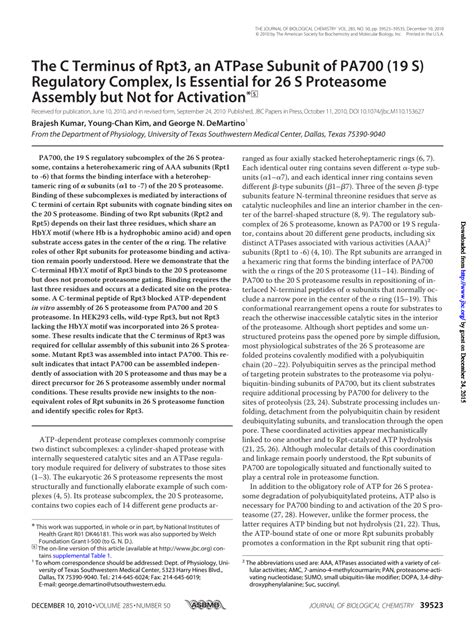 Pdf The C Terminus Of Rpt An Atpase Subunit Of Pa S