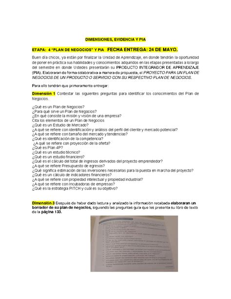 Etapa Dimensiones Evidencia Y Pia Etapa Plan De Negocios Y