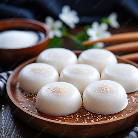 Korean traditional sweets Songpyeon, Sesame glutinous rice cake. AI Generative Stock Photo ...