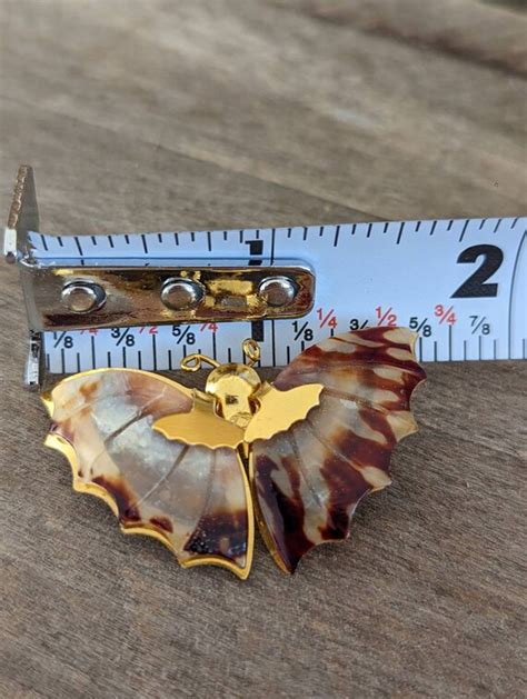 Vintage Tortoise Shell Butterfly Brooch Pin Gold Gem