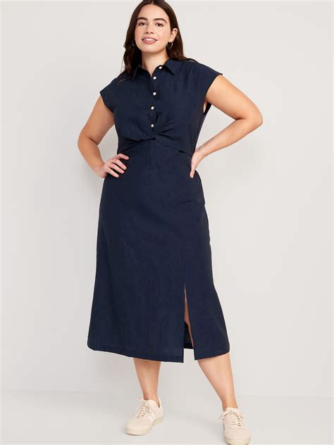 Waist Defined Twist Front Midi Shirt Dress For Women Old Navy