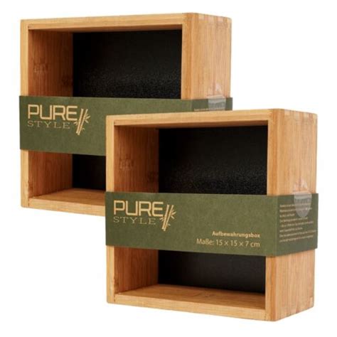 PACK 2x Bambus Aufbewahrungs Box Holz Kiste Offen Ordnungs Box Regal