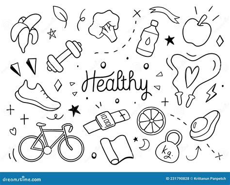 Healthy Lifestyle Draw Hand Doodle Vector Illustration Stock Vector