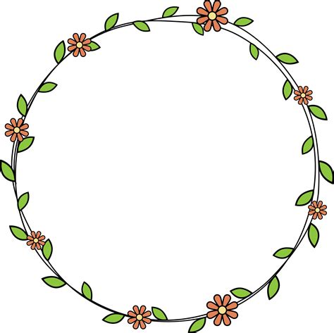 Hand Drawn Circle Frame Decoration Element With Leaves And Flowers Clip