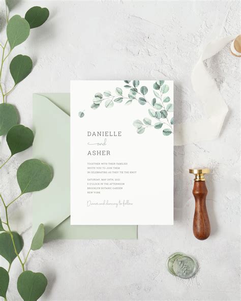 Eucalyptus Wedding Invitations Template Daniell Fontenot