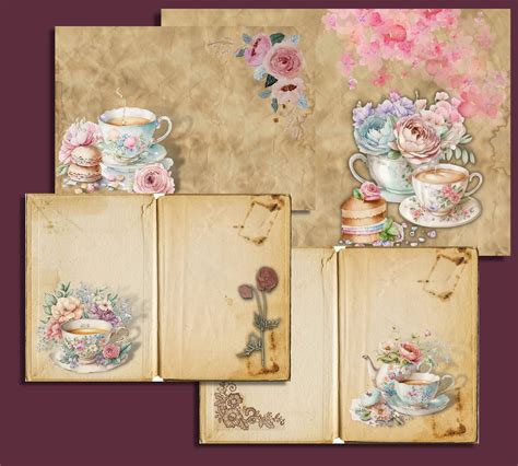 Printable Floral Tea Time Digital Paper Vintage Teapot Etsy Portugal