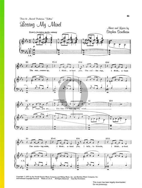 Losing My Mind Stephen Sondheim Piano Sheet Music Oktav