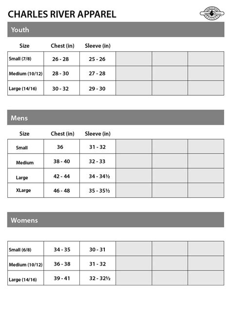 Charles River Sizing Chart Amerasport