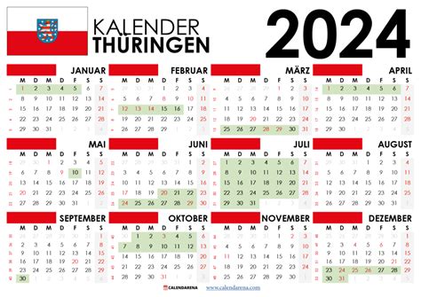 Kalender Thüringen 2024 Zum Ausdrucken Feiertage