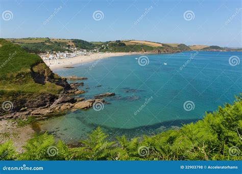 Pentewan Beach Cornwall England With Beautiful Blue Sky And Sea Stock