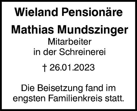 Traueranzeigen Von Mathias Mundszinger S Dwest Presse Trauer