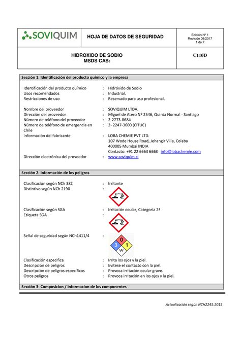 Hoja De Datos De Seguridad Hidr Xido De Sodio Naoh Soda Caustica The