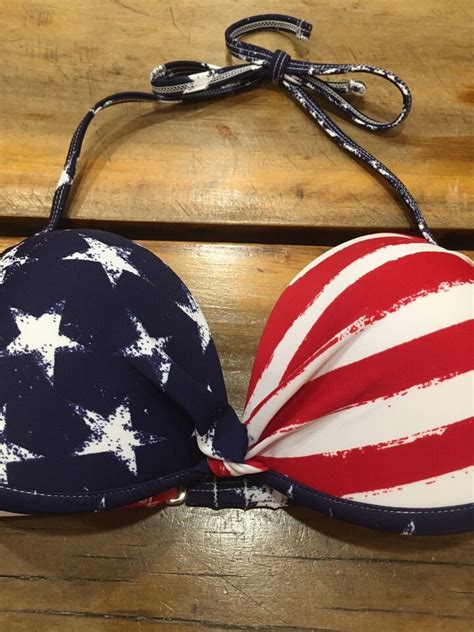 Xhilaration American Flag Push Up Halter Bikini Top Americana Patriotic Size S Ebay