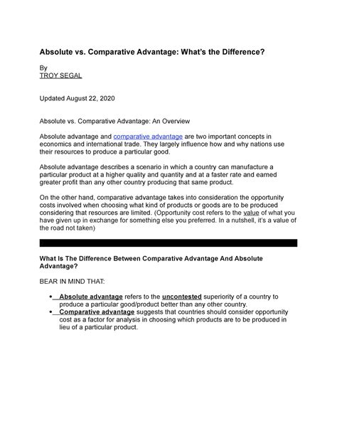 Absolute Vs Comparative Advantage Revised Absolute Vs Comparative