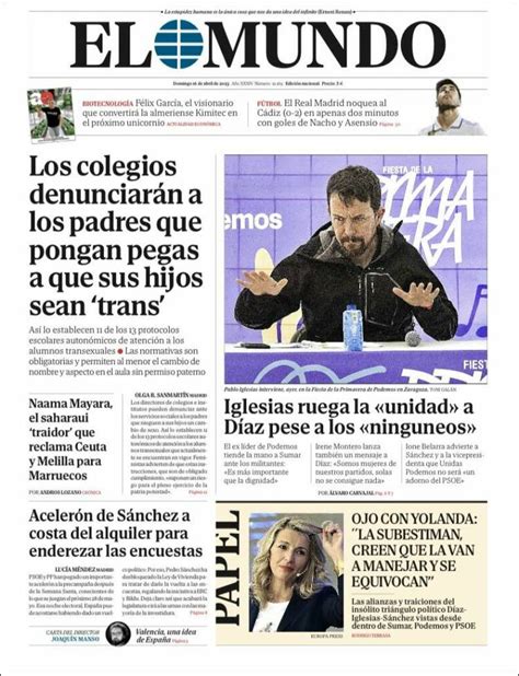 Periódico El Mundo España Periódicos De España Edición De Domingo