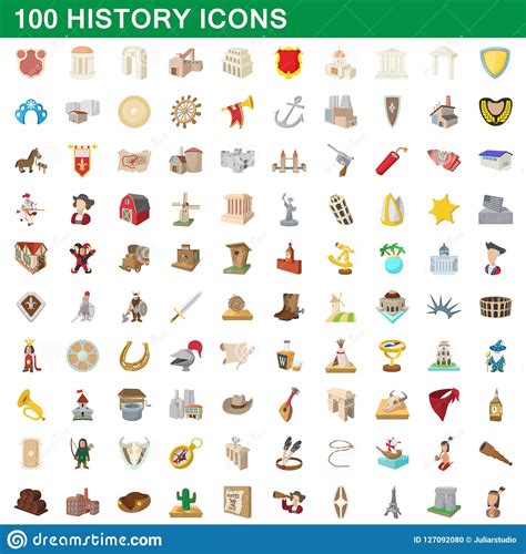 100 Iconos Fijados Estilo De La Historia De La Historieta Stock De