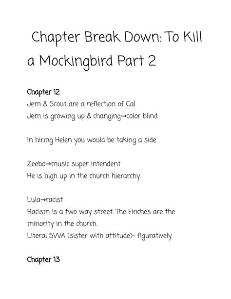 TKAM part 2 chpt break down - Chapter Break Down: To Kill a Mockingbird